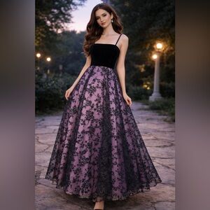 VTG Cache Prom Dress 10 Y2K Dark Fairy Whimsigoth Lace Overlay Ombré Ethereal